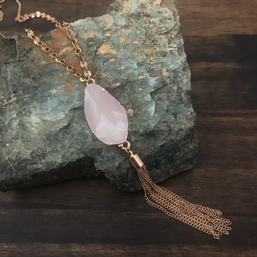 LONG GOLD PLATED CHAIN TASSEL PENDANT NECKLACE